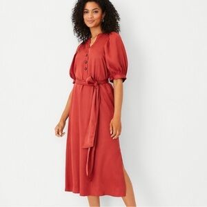 Ann Taylor Puff Sleeve, Tie Waist Midi Dress